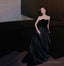 Black velvet satin long prom dress A line evening gown