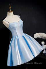 Blue satin short prom Dresses homecoming Dresses