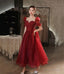 Burgundy tulle beads short prom Dress homecoming Dresses