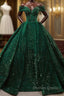Vintage Off Shoulder Green Long Quinceanera Dress Sweet 16 Prom Dresses