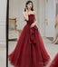 Burgundy tulle long A Line ball Gowns Dress Prom Dresses
