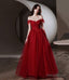 Red tull beads long prom Dress A Line Prom Dresses