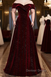 Burgundy velvet long A ling prom Dresses evening Dresses