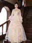 Champagne Tulle Long Sleeve Prom Dresses