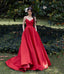 Red satin long prom Dress A Line Prom Dresses
