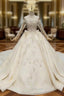 Find All Of The Latest Styles Champagne Ball Gown Tulle Off the Shoulder Long Sleeve Beading Wedding Dresses