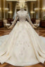 Find All Of The Latest Styles Champagne Ball Gowns Tulle Off the Shoulder Long Sleeve Beading Wedding Dresses