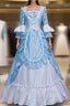 Find The Perfect Shade Of Blue Lace White Satin Square Long Sleeve Victorian Dress Prom Dresses