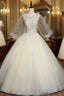 Find Your Dresses For Prom! Champagne Ball Gown Tulle Long Sleeve Appliques Quinceanera Dresses