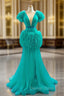 Find Your Dress For Prom! Green Mermaid Tulle Reffuls Pleats Long Prom Dresses