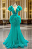 Find Your Dresses For Prom! Green Mermaid Tulle Reffuls Pleats Long Prom Dresses