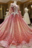 Fit Your Body Type Red Ball Gowns Tulle Sequins Long Sleeve Beading Crystal Wedding Dresses