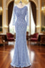 Floor Length Beading Sequin Fishtail Long Sleeve Prom Dresses
