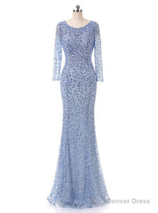 Floor-length Beading Sequin Fishtail Long Sleeve Evening Dress