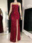 Floor Length Burgundy Sequin Long Prom Dresses