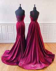 Floor Length Long Satin Burgundy Prom Dresses With Split