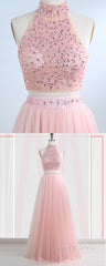 Floor-Length Tulle Sleeveless Prom Dresses