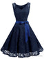 Floral Lace Belted Prom Swing Dress V Neck Sleeveless Homecoming Dresses
