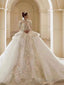 Floral Lace Off Shoulder Fit And Flare Wedding Dresses Long Sleeve Sparkly Elegant