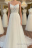 Floral Lace Scoop Neck Floor Length Wedding Dresses