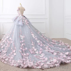 Floral Lace Wedding Dresses Ball Gowns With 3D Flowers