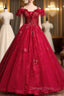 For This Year Biggest Dance Dark Burgundy Ball Gowns Tulle Spagehtti Straps Appliques Quinceanera Dresses