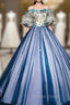For Your Big Night Blue Ball Gowns Tulle Off the Shoulder Puff Sleeve Quinceanera Dresses