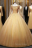 For Your Big Night Gold Ball Gowns Tulle Long Sleeve Beading Sequins Quinceanera Dresses