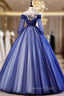 For Your Big Night Navy Blue Ball Gowns Tulle Long Sleeve Appliques Quinceanera Dresses