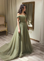 Forest Avocado Green Off-The-Shoulder Sequin Tulle Train Prom Dresses Evening Dresses