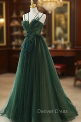 Forest Style Emerald Green Beading Tulle Dresses, Prom Dresses Fairy,Evening Gown Graduation Party Dresses