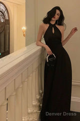 French A Line Halter Sleeveless Black Prom Dresses Birthday Outfits