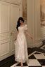 French A Line Square Neckline Short Sleeves Floral Lace Prom Dresses Birthday Outfit