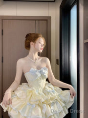 French Ball Gown Strapless Short Champagne Lolita Dresses Party Dress Birthday Outfits