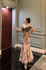 French Mermaid Off The Shoulder Floral Long Prom Dresses Birthday Outfits