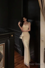 French Sheath Straps Ivory Long Tulle Prom Dresses Birthday Outfits