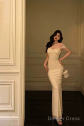 French Sheath Straps Ivory Long Tulle Prom Dresses Birthday Outfits