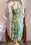Fresh Green Floral Print Halter Neck Chiffon Prom Dresses Evening Dresses