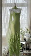 Fresh Green Simple Chiffon Ruffle Skirt Prom Dress