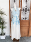 Fresh Printed A-Line Halter Neck Satin Long Prom Dresses Evening Dresses