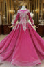 Fuchsia Ball Gowns Sequins Long Sleeve Beading Wedding Dresses