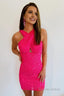 Fuchsia Halter Sleeveless Sequined Homecoming Dresses