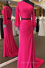 Fuchsia Mermaid Long Sleeve Prom Dresses