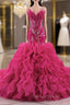 Fuchsia Mermaid Strapless Beading Prom Dresses