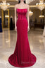 Fuchsia Mermaid Velvet Strapless Prom Dresses