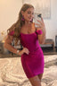 Fuchsia Off the Shoulder Ruched Tight Homecoming Dresses