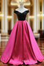 Fuchsia Satin Off the Shoulder Prom Dresses