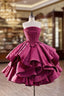 Fuchsia Satin Strapless Pleats Homecoming Dresses