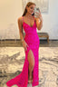 Fuchsia Sequin Mermaid Long Prom Dresses