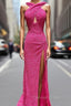 Fuchsia Sequins Backless Prom Dresses